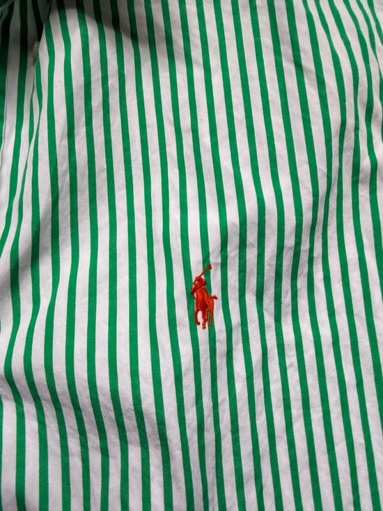 Ralph Lauren Green & White Striped Polo Button-Down Shirt custom fit sz XXL - Picture 3 of 4